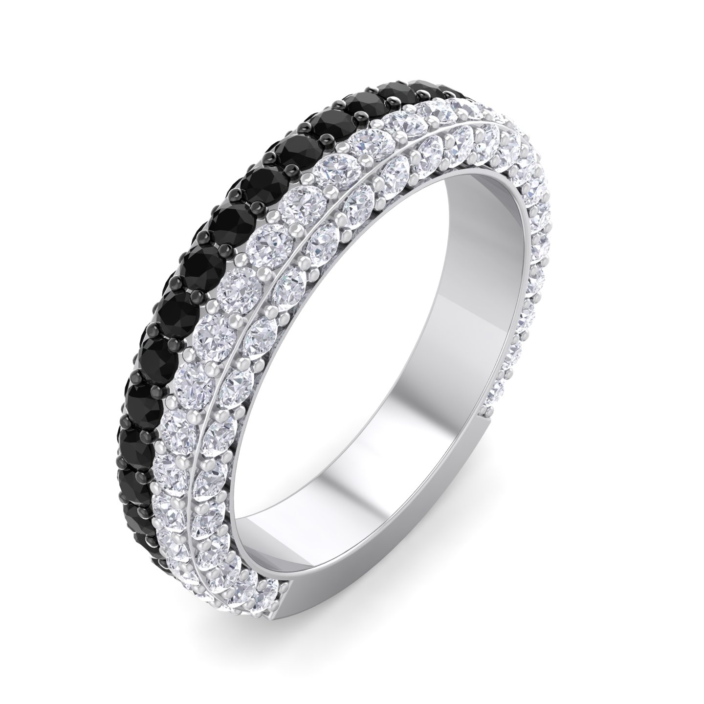 טבעת זהב משובצת יהלומים שחורים ולבנים