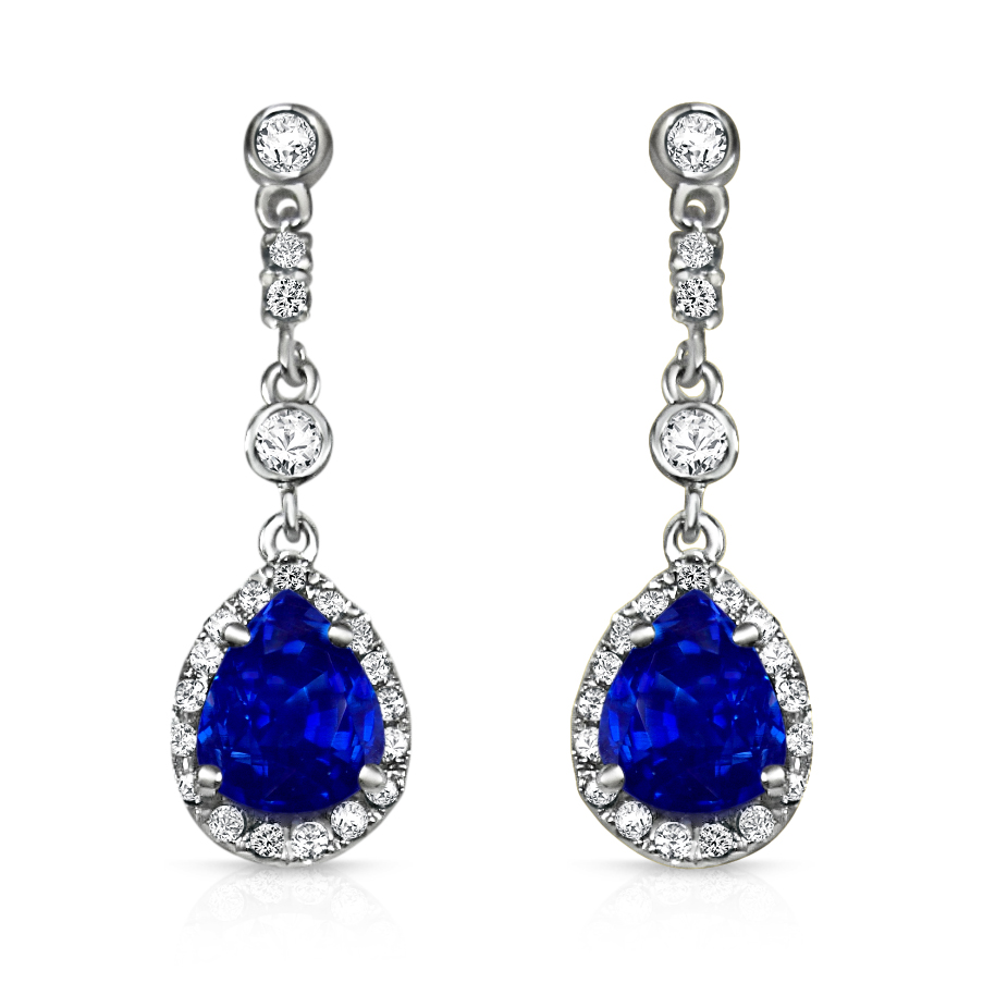 עגילי יהלומים ספיר כחול