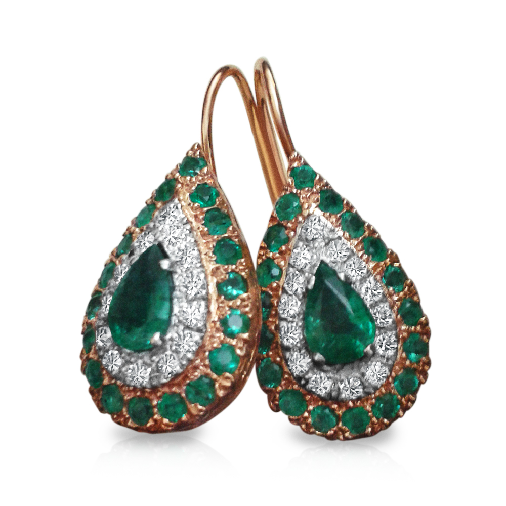 עגילים מראה ישן יהלומים ואמרלדים