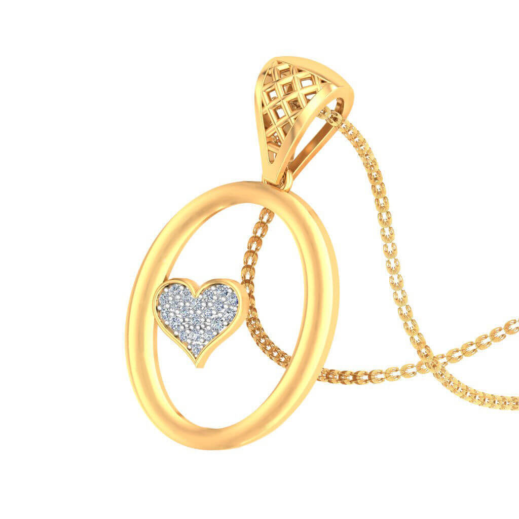 תליון זהב צהוב אות שם בעיצוב לבבות יהלומים