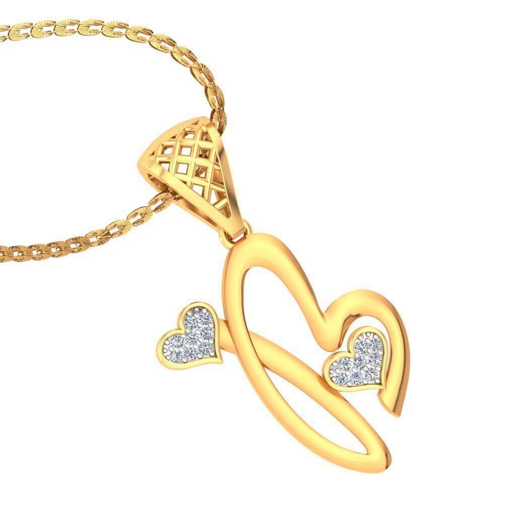 תליון זהב צהוב אות שם בעיצוב לבבות יהלומים