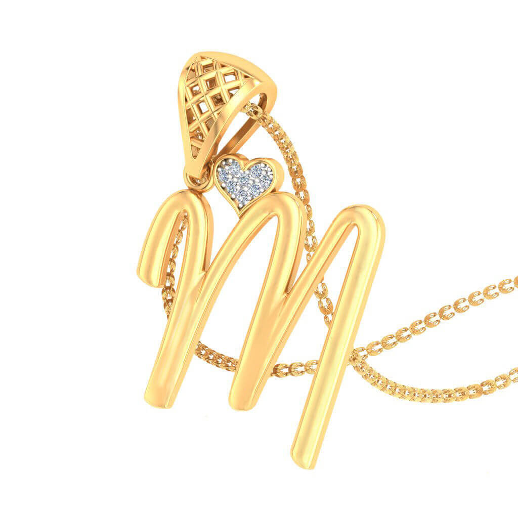 תליון זהב צהוב אות שם בעיצוב לבבות יהלומים