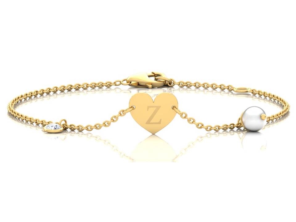 צמיד עדין בעיצוב לב עם תליון יהלום