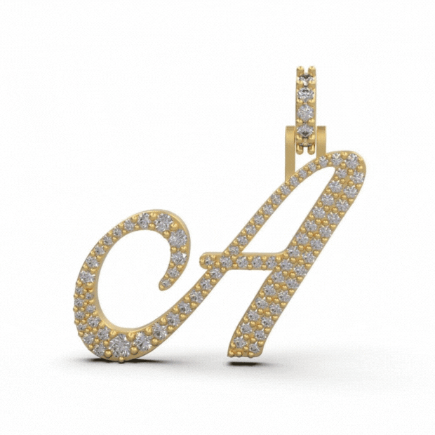 תליון אות שם עם יהלומים