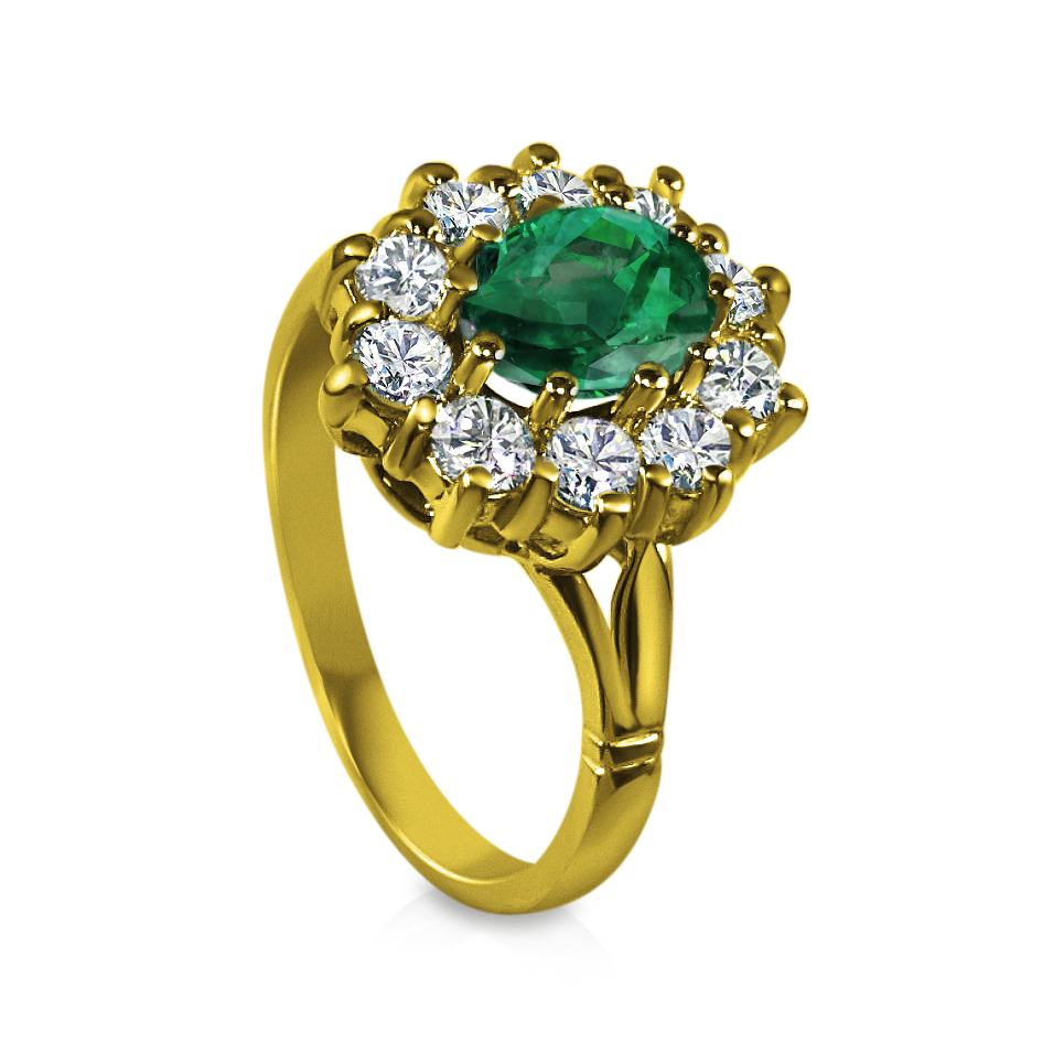 טבעת וינטז טבעות דיאנה אבן אמרלד ברקת מסביב יהלומים