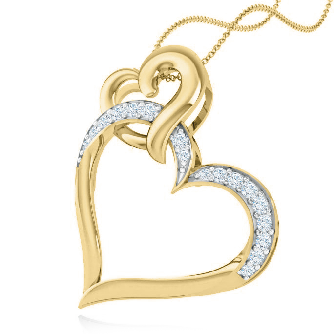 תליון לב זהב ויהלומים