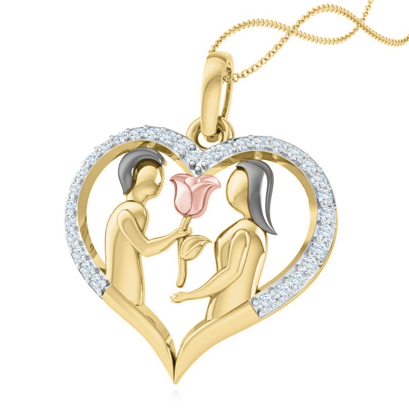 תליון לב זהב ויהלומים