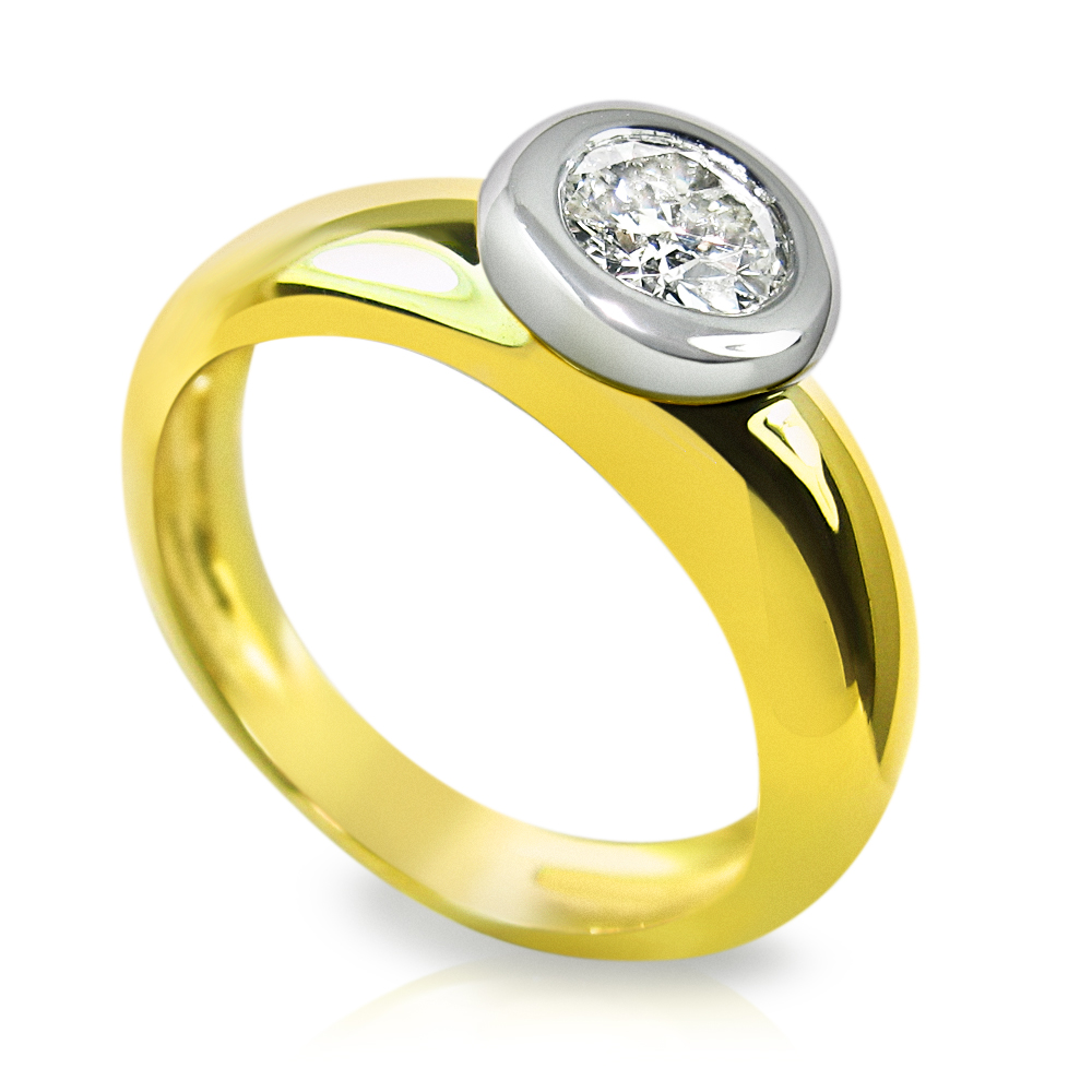 טבעת סוליטר עם 2 צבעי זהב עם יהלום 0.75 קראט