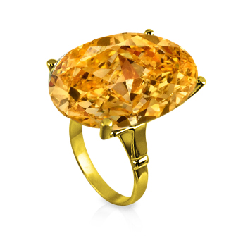 טבעת זהב צהוב מעוצבת עם אבן גדולה שמפניה