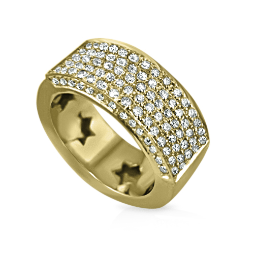 טבעת זהב צהוב 3 שורות יהלומים