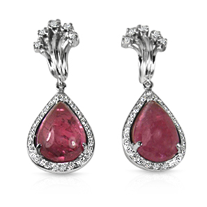 עגילי זהב ויהלומים עם אבן חן רובי