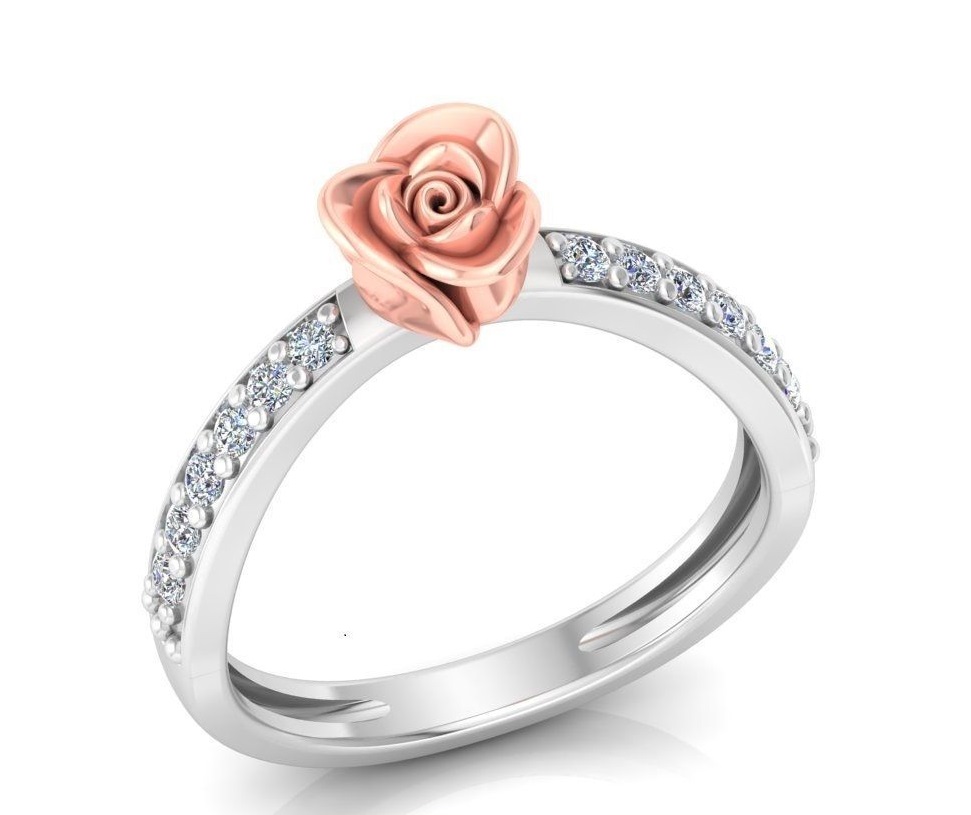 טבעת זהב ויהלומים בעיצוב פרח