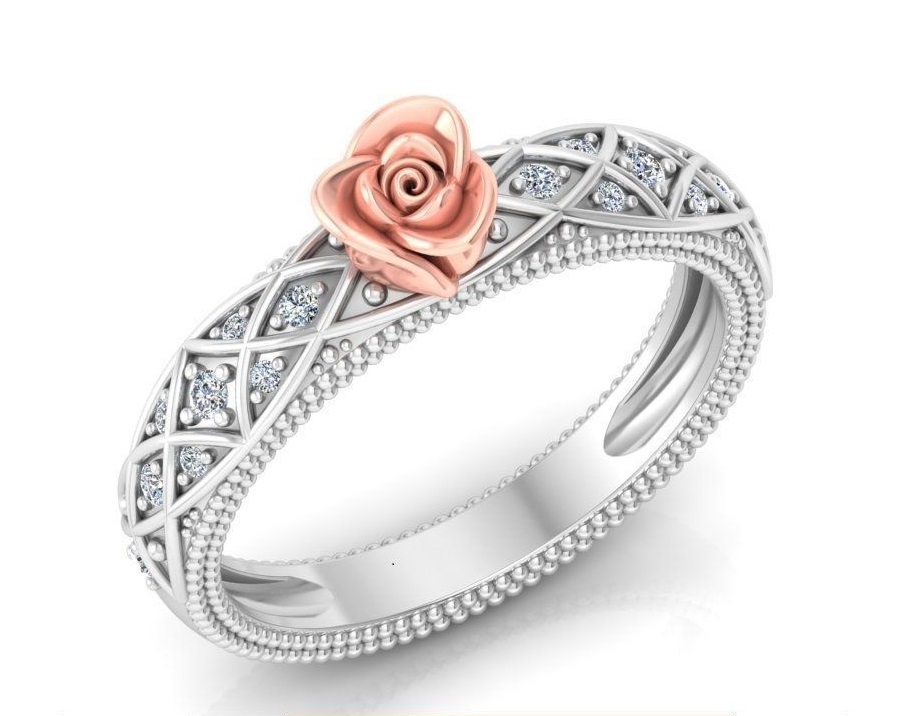 טבעת זהב ויהלומים בעיצוב וינטג' עם פרח