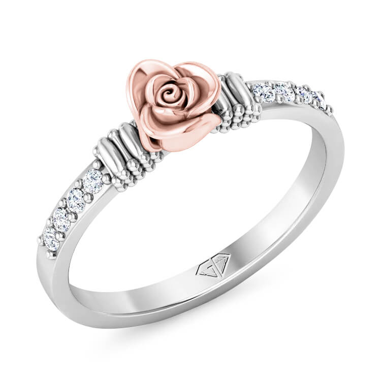 טבעת זהב ויהלומים בעיצוב וינטג' עם פרח