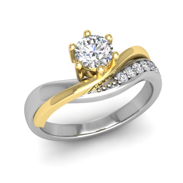 טבעת אירוסין טוויסט מיוחדת זהב לבן וצהוב