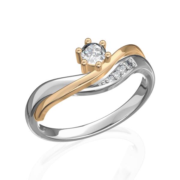 טבעת יהלום מפותלת- טבעת אירוסין זהב לבן וצהוב