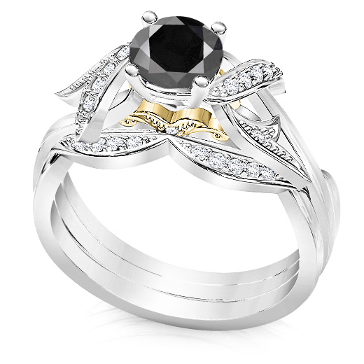 טבעת אירוסין זהב  יהלום שחור