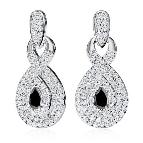 עגילי יהלומים לאישה עם יהלום שחור מרכזי