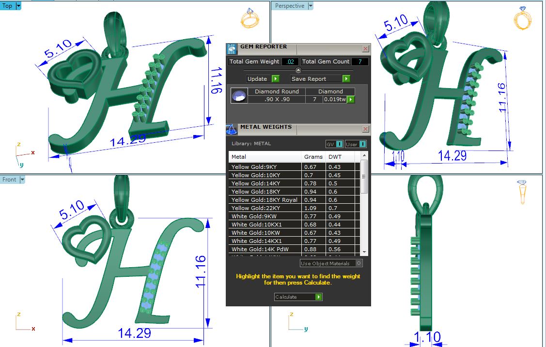 תליון עם האות H
