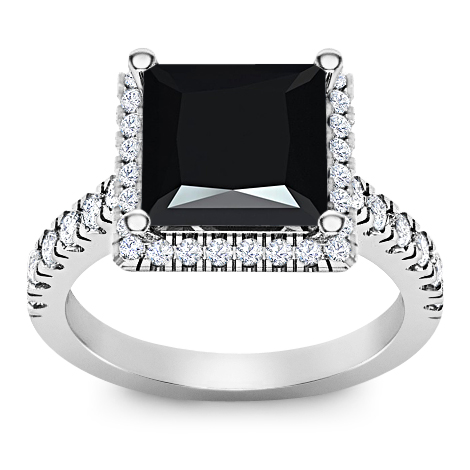 טבעת זהב יהלום שחור מרובע גדול