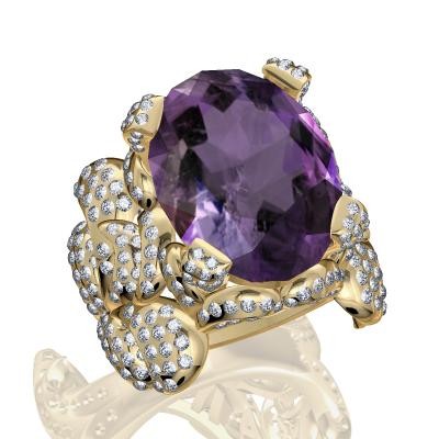 טבעת אבן חן ויהלומים גדולה