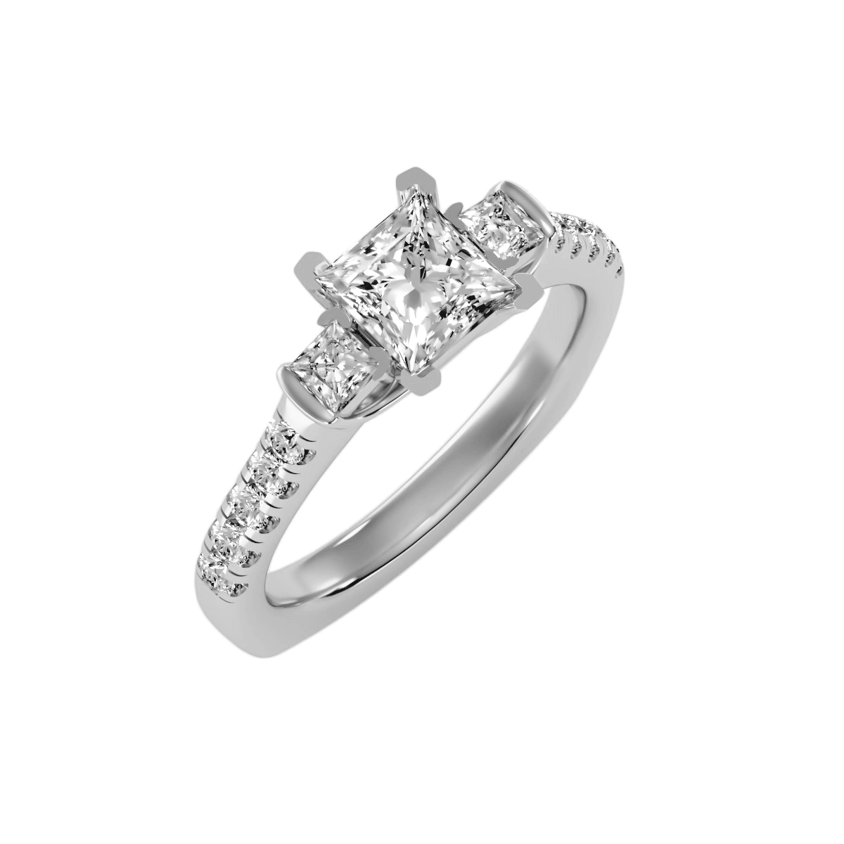 טבעת טריפל יוקרתית עם יהלומים לאישה- שילוב PRINCESS וROUND