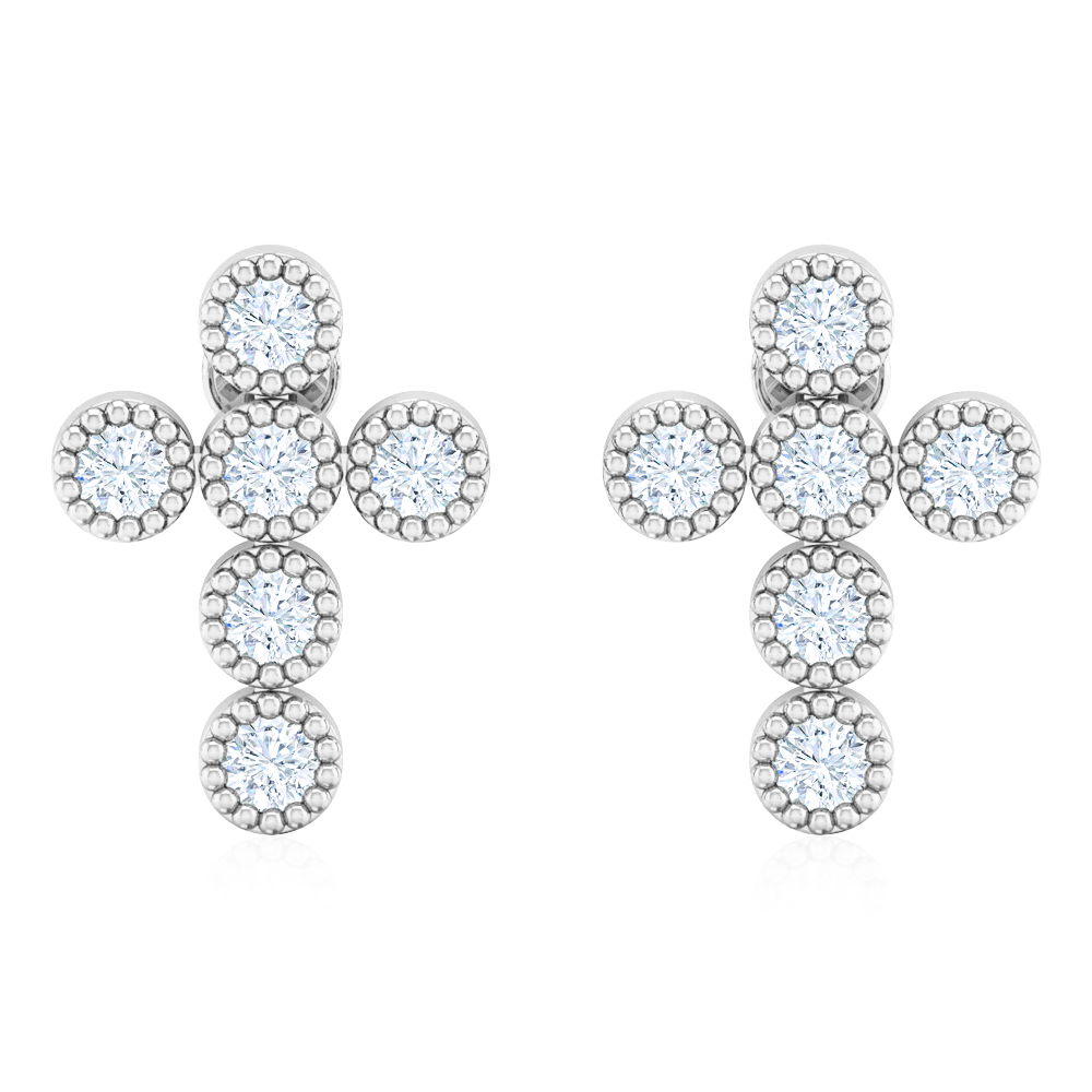 עגילי יהלומים בעיצוב צלב