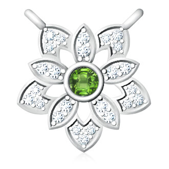 תליון יהלומים עדין לאישה בעיצוב פרח- אבן חן מרכזית