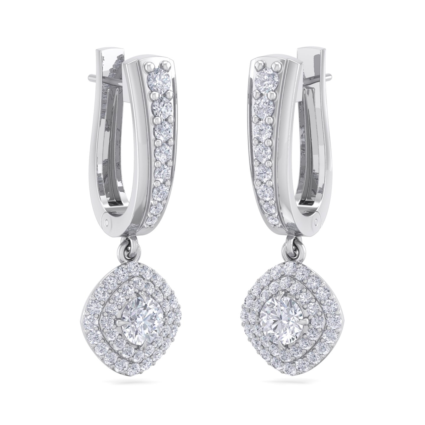 עגילי יהלומים תלויים- יהלום חצי קראט במסגרת יהלומים 