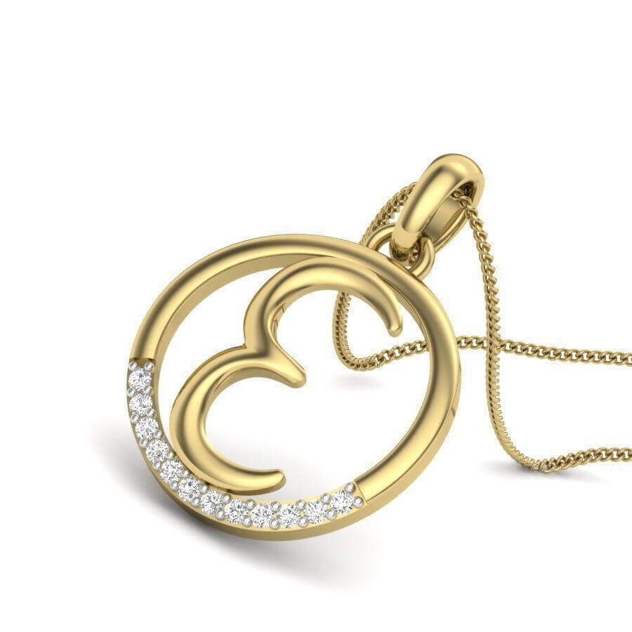 תליון זהב צהוב אות שם בעיצוב לבבות יהלומים