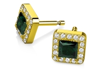 עגילי יהלומים יהלום מרכזי שמסביבו יהלומים אמרלד ברקת זהב צהוב