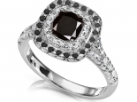 טבעת הולו יוקרתית בשילוב יהלומים שחורים ולבנים 