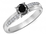 טבעת אירוסין סוליטר 4 שיניים עדינה יהלום שחור מרכזי