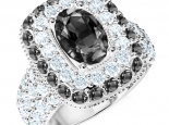 טבעת יהלומים גדולה ויוקרתית לאישה בשילוב יהלומים שחורים