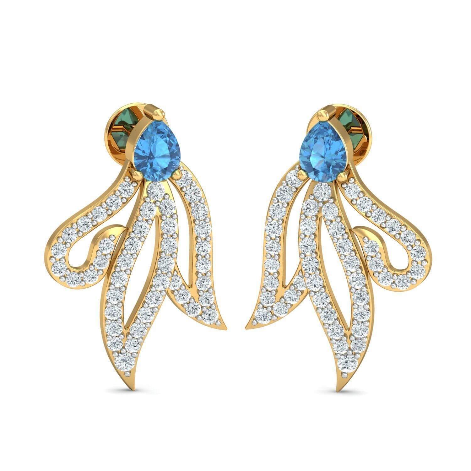 עגילי יהלומים ואבן חן טיפה